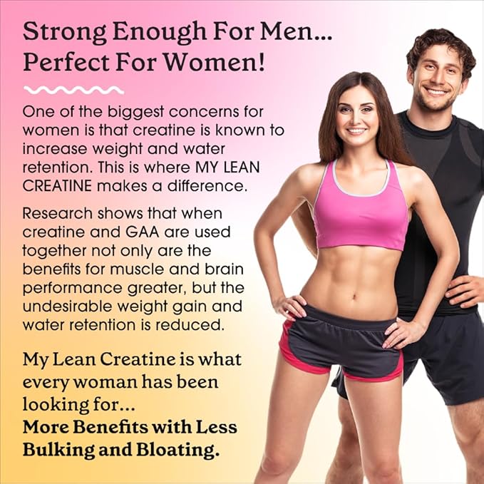 Fit & Lean Creatine for Women, My Lean Creatine Powder Complex with GAA, Muscle Performance, Cognitive Function and Less Bloating, Reduced Water Retention, Unflavored, 50 Servings