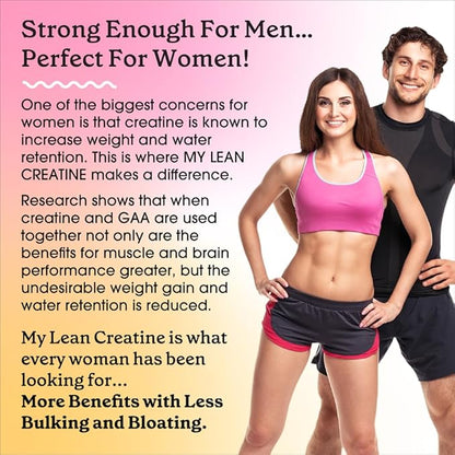 Fit & Lean Creatine for Women, My Lean Creatine Powder Complex with GAA, Muscle Performance, Cognitive Function and Less Bloating, Reduced Water Retention, Unflavored, 50 Servings