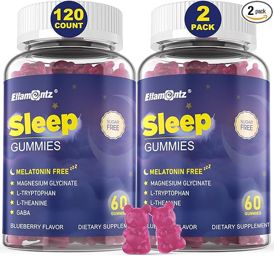 Sleep Gummies No Melatonin, Sleep Aid for Adults with Magnesium Glycinate, Melatonin Free Calm Sleeping Gummy Supplement with L-Tryptophan, L-Theanine, GABA, Ashwagandha, Valerian - Sugar Free, 120ct