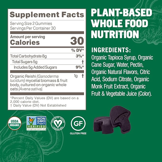 OM MUSHROOM SUPERFOOD Reishi Gummies – USA Grown Organic Mushrooms – Supports Immune Health, Balance & Stress Relief – Watermelon Dream Flavour – 30 Servings, 60 Count.