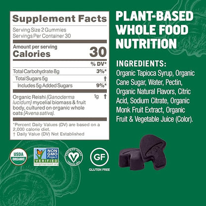 OM MUSHROOM SUPERFOOD Reishi Gummies – USA Grown Organic Mushrooms – Supports Immune Health, Balance & Stress Relief – Watermelon Dream Flavour – 30 Servings, 60 Count.