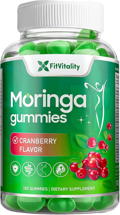 120 Moringa Gummies with Ginger, Turmeric, Cranberry, Amla Fruit & Probiotics | Vegan, Sugar-Free Gummies