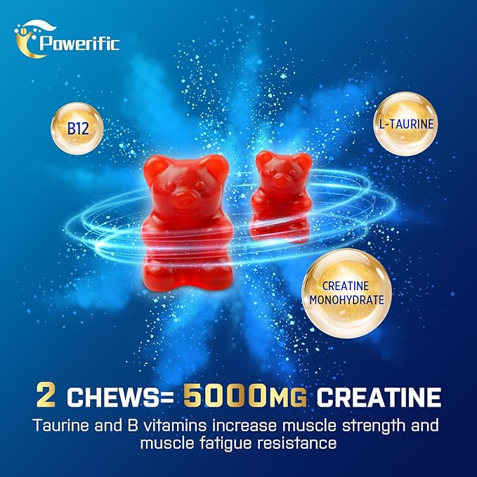 Creatine Monohydrate Gummies, Creatine for Women & Men, Pre Workout Creatine Monohydrate Gummies with Taurine, Vitamin B6 & B12 for Muscle, Strength, Energy, Endurance, Vegan, Organic, 60 Count