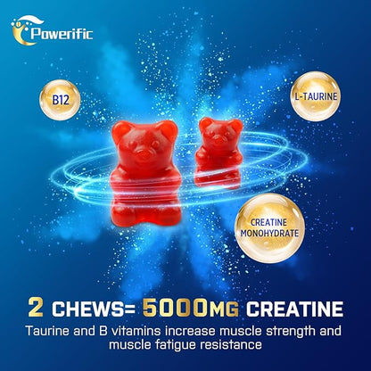 Creatine Monohydrate Gummies, Creatine for Women & Men, Pre Workout Creatine Monohydrate Gummies with Taurine, Vitamin B6 & B12 for Muscle, Strength, Energy, Endurance, Vegan, Organic, 60 Count