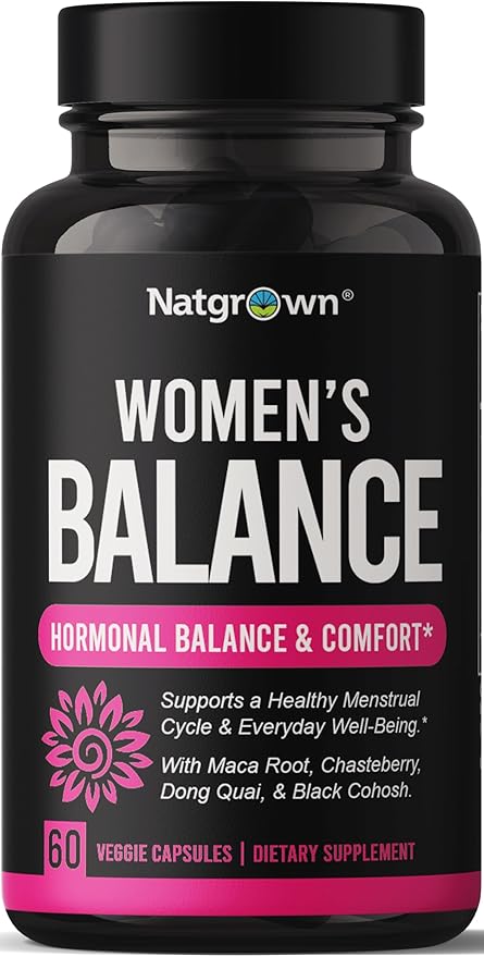 Natgrown Hormone Balance for Women PMS & Menopause Supplement for Fertility Hormonal & Menstrual Support, Helps Relief Hot Flashes - Maca Root, Vitex, Dong Quai & Black Cohosh Complex -Vegan Capsules