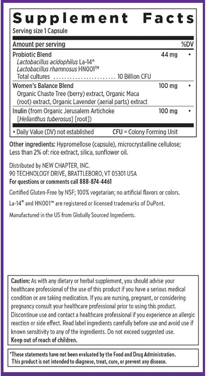 New Chapter Probiotics for Women - 30 ct (1 Month Supply), Women's Daily Probiotic with Prebiotics and Probiotics for Vaginal Health & Chaste Tree for Hormonal Support, 100% Vegetarian, Non-GMO