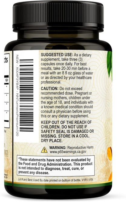 Turmeric Curcumin Supplement 2350mg - 95% Curcuminoids with Organic Turmeric & Ginger, BioPerine Black Pepper for Best Absorption, Nature's Vegan Joint Support, Non-GMO, Bottled in USA - 120 Capsules