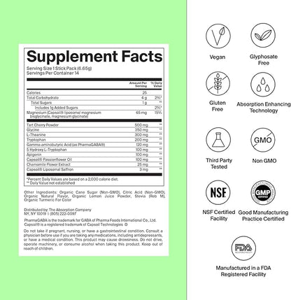 Sleep Aid Powder - Calming Drink for Deep Sleep with Liposomal Saffron, Magnesium & PharmaGABA Melatonin-Free Natural Supplement to Reduce Stress and Improve Sleep Quality Chamomile Lemonade 14 Sticks