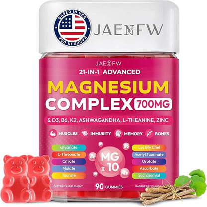 Magnesium Glycinate Gummies 700MG - 21-in-1 Advanced Magnesium Supplement with Ashwagandha, L-Theanine, Zinc, Vitamin - Sugar Free Magnesium Gummies for zzZ, Focus & Relaxation, for Women, Men & Kids