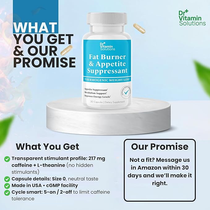 Fat Burner for Women & Men - Appetite Suppressant for Weight Loss - Pills w/Metabolism Booster Thermogenic Weight Loss Supplement - Chromium, Caffeine & Green Tea - 30 Capsules