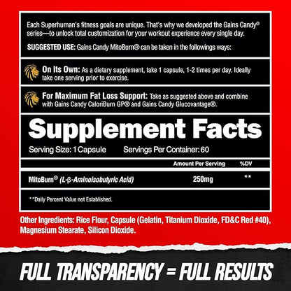 ALPHA LION Gains Candy, Supplement Pills that Support Weight Loss, Appetite Suppressant, Keto-Diet Friendly, Decrease Body Fat, Upgrade Energy & Workout Performance, 60 Capsules (MitoBurn®)