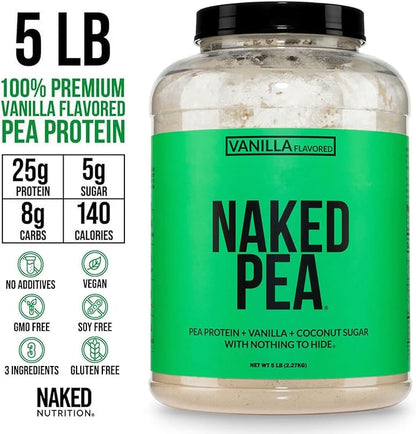 Naked Pea - Vanilla Pea Protein Isolate from North American Farms - 5lb Bulk, NSF Certified, Plant Based, Vegetarian & Vegan Protein Power, Easy to Digest, Non-GMO, Gluten Free, Lactose Free, Soy Free