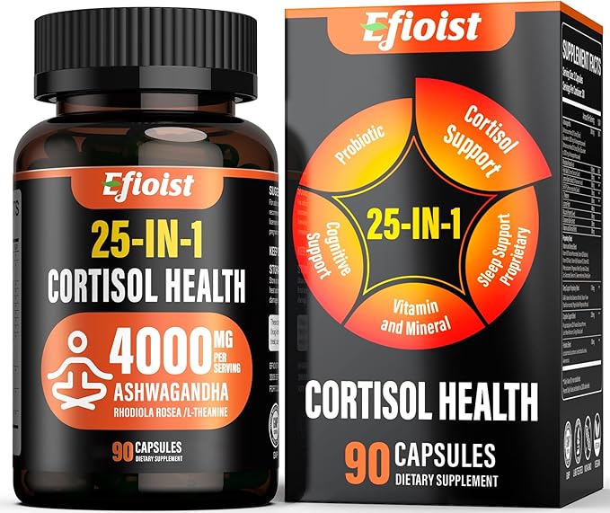 Cortisol Supplement for Women & Men, 25-in-1 Cortisol Reducer, Cortisol Manager with Ashwagandha, Rhodiola Rosea, L-Theanine, for Mood, Relaxation, Focus, Sleep Support, 90 Capsules for 1.5 Months