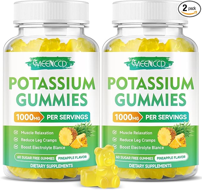 Potassium Citrate Gummies 1000mg, High Potency Potassium Supplement Gummies for Adults Women & Men, Support Muscle Health, Sugar-Free, Pineapple Flavor, 120 Count