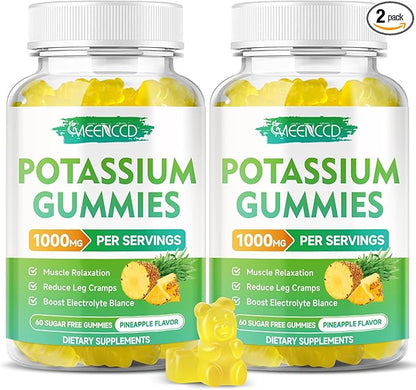 Potassium Citrate Gummies 1000mg, High Potency Potassium Supplement Gummies for Adults Women & Men, Support Muscle Health, Sugar-Free, Pineapple Flavor, 120 Count