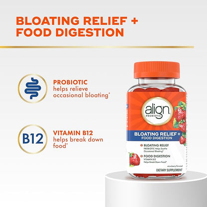 Align Probiotic, Bloating Relief + Food Digestion, Probiotics for Women and Men, Probiotic Helps Soothe Occasional Bloating*, With Vitamin B12 to Help Break Down Food into Cellular Energy*,60 Gummies