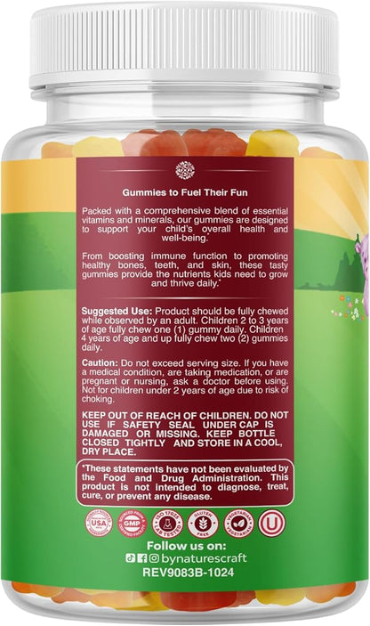 Natures Craft Plant Based Kids Multivitamin Gummies - Multivitamin for Kids Immunity Support Gummies with Vitamins A C D3 E B and Zinc Gelatin and Gluten Free Non-GMO Vitamins Gummy Formula 120ct