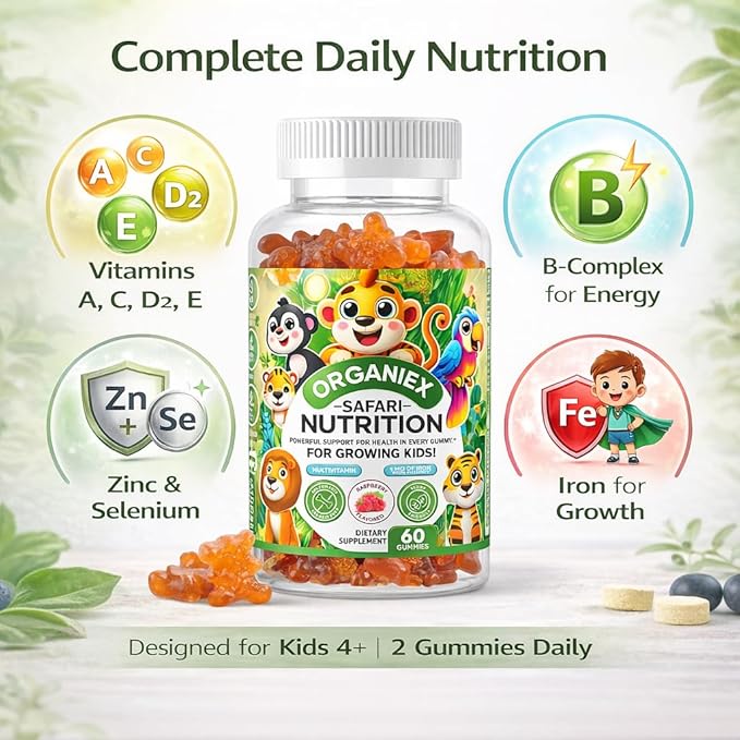 Kids Multivitamin Gummies with Iron & Zinc (Ages 2+) | Daily Kids Vitamins with Vitamin C, D3, B12 & Folate | Vegan, Non-GMO, Gluten-Free, Pectin-Based | Raspberry Flavor | 60 Count