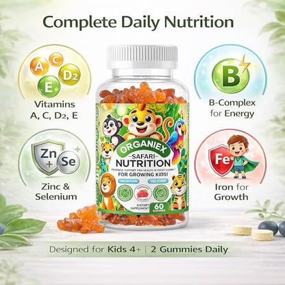 Kids Multivitamin Gummies with Iron & Zinc (Ages 2+) | Daily Kids Vitamins with Vitamin C, D3, B12 & Folate | Vegan, Non-GMO, Gluten-Free, Pectin-Based | Raspberry Flavor | 60 Count