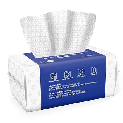 Ourmed Life Face Towels, Disposable Biodegradable Clean Facial Towels for Sensitive Skin, Lint- free Face Cloths for Makeup Remover, Skincare and Women Cleaning, Dry Wipes,80 Count Dot Texture