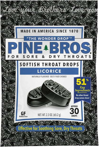 Pine Bros. Gummy Sore Throat Softish Drops 30 Count (Approx) (Pack of 1, Licorice)