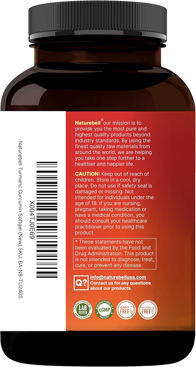 Turmeric Curcumin Supplement with Black Pepper & Ginger | 95% Curcuminoids | 240 Softgels with MCT Oil for Better Absorption (120 Day Supply)