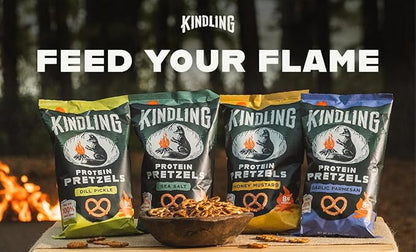 Kindling Protein Pretzels, Sea Salt, Dill Pickle, Honey Mustard, Garlic Parmesan, Kosher, 8-9 g Protein, 1-2 g of Total Sugar, No Artificial Flavors, Soy-Free, for Kids, Office 12 1.06oz Pack, 3 Each