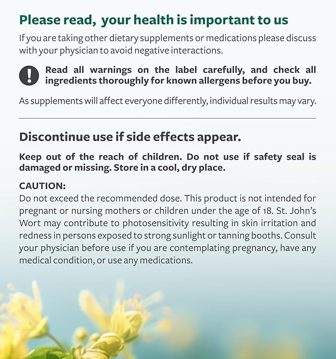 St John's Wort Capsules - Powerful & Potent Saint John's Wort Extract & Whole Herb Complex Standardized to 900mcg Hypericin for Balancing Daily Mood Support - Vegan Non-GMO & Lab Verified (60 Caps)