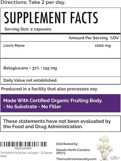 Brain Gain Lion’s Mane Supplement - 1000 mg Organic Dual Extraction with 30% Beta-Glucans for Memory, Focus & Brain Health - 120 Vegan Capsules