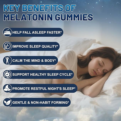 Melatonin 10mg Gummies for Sleep Support, Natural Berry Flavor, Non-GMO, Gluten Free, Vegan, 60 Count, 2 Month Supply – Bedtime Relaxation & Restful Sleep Aid