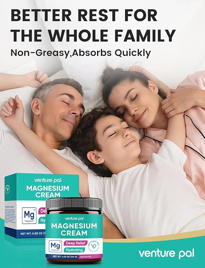 Venture Pal Topical Magnesium Cream, Fast-Absorbing Magnesium Moisturizing Lotion with Coconut Oil, Shea Butter & Hyaluronic Acid, Suitable for Kids