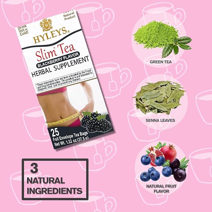 Hyleys Slim Tea Blackberry Flavor - Weight Loss Herbal Supplement Cleanse and Detox - 25 Tea Bags (1 Pack)