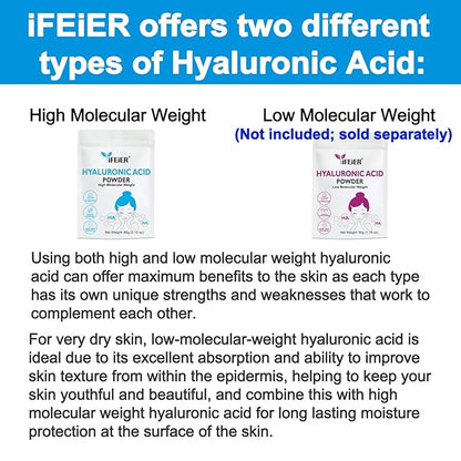 100% Pure Hyaluronic Acid Powder | High Molecular Weight Hyaluronic Acid Serum Powder | 60g(2.12oz) Cosmetics Grade | Sodium Hyaluronate | HMW Hyaluronic Acid ingredient for DIY Serums