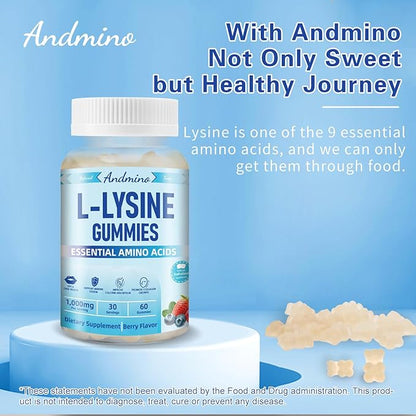 L-Lysine Gummies 1000 mg, with Trehalose, L Lysine Gummies for Lips & Oral Wellness, Immune Support & Collagen & Calcium, for Adults & Kids, Non-GMO, Vegan, Gluten Free, Berry Flavor, 120