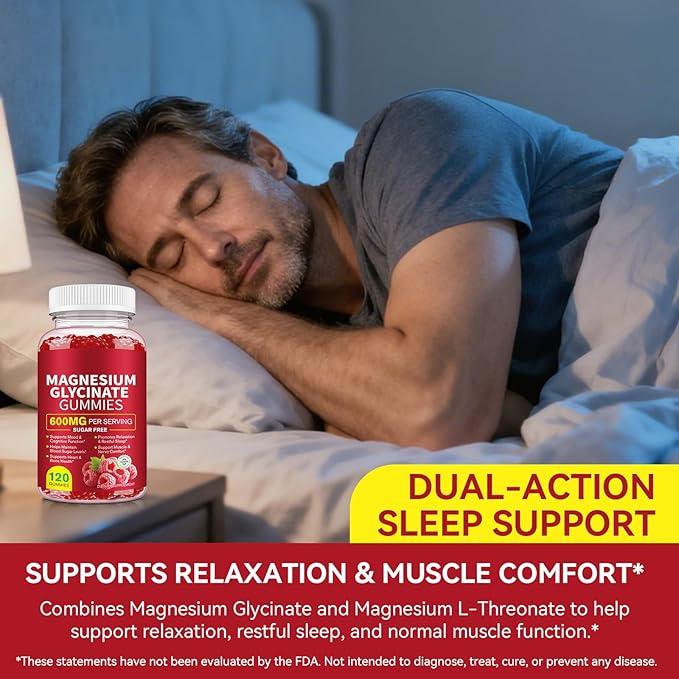 Magnesium Glycinate Gummies 600MG, High Absorption Magnesium Supplement for Women, Men and Kids - Muscle Support | Sleep, Focus & Relaxation | Sugar Free | Vegan | 120 Chews