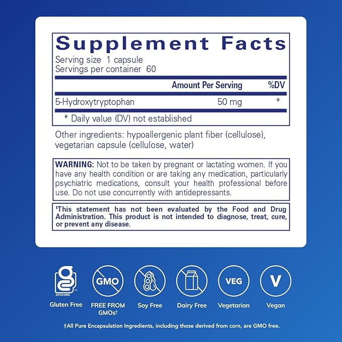 Pure Encapsulations 5-HTP 50 mg | 5-Hydroxytryptophan Supplement for Brain, Sleep, Eating Behavior, and Serotonin Support* | 60 Capsules