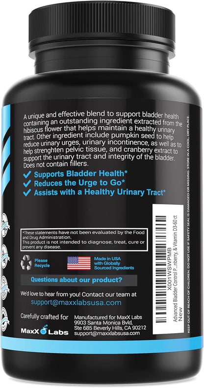 Advanced Bladder Control Supplements for Women & Men - Supports Urinary Tract Health - Helps Overactive Bladder & Urinary Tract Infection - Cranberry Pills + Pumpkin Seed Oil Extract, 60 Ct