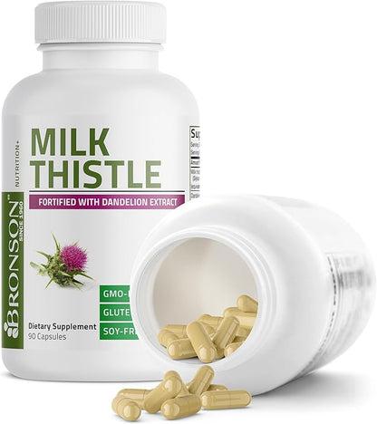 Bronson Milk Thistle Silymarin Marianum & Dandelion Extract Liver Health Support, Antioxidant Support, Detox, 90 Capsules