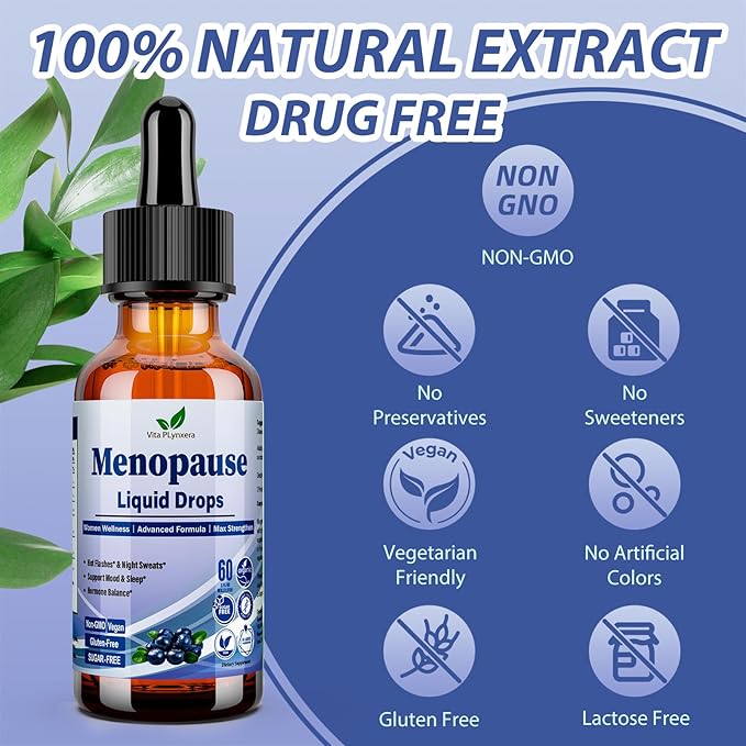 Menopause Supplements Liquid Drops, 8-in-1 Menopause Vitamin w. Black Cohosh, Ashwagandha, D3 B6 Multivitamin for Hot Flash, Night Sweats, Hormone Balance & Mood Support for Women Over 40