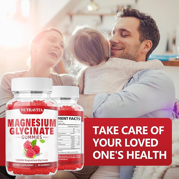 Magnesium Glycinate Gummies 1000mg with Magnesium L-Threonate,Chelated Magnesium Potassium Complex Supplement with VitD, B6, CoQ10, Calcium,Supports for Memory, Calm, Mood - 180 Gummies Raspberry