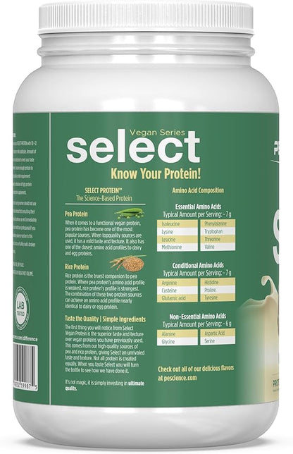 PEScience Select Vegan Protein Powder, Plant Based Protein Powder, Amazing Taste, Smooth Texture, Pea and Brown Rice Blend, Dairy Free, Lactose Free, Gluten Free - Vanilla Indulgence, 27 Servings