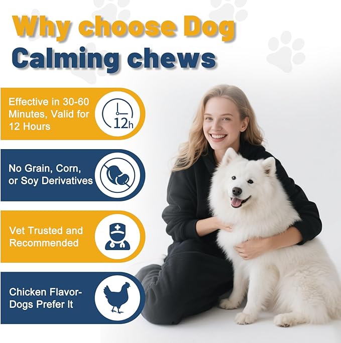 Calming Chews for Dogs Anxiety Relief, Dog Calming Chews-Anxiety and Stress Relief Treats Melatonin Bites Sleep Aid Calm Dog with Noise,Thunder,Barking,Separation(Chicken Flavor, 150 Chews)