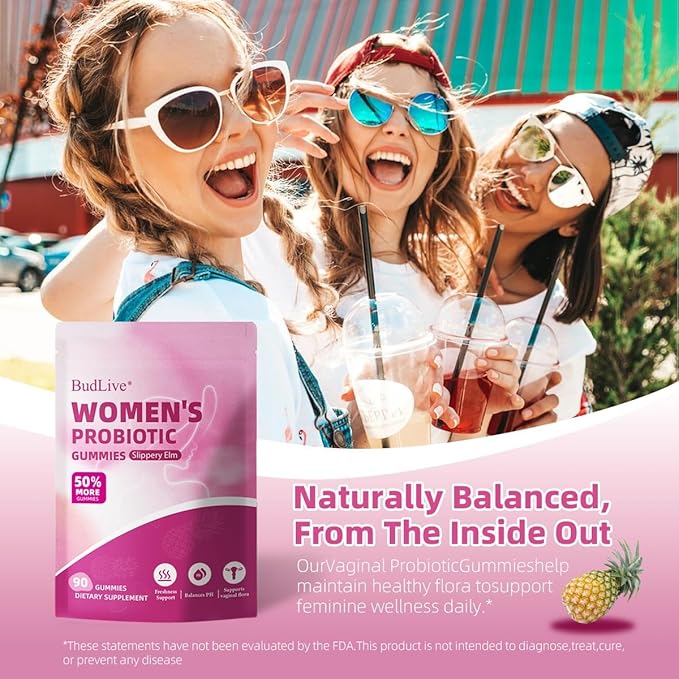 2pack Vaginal Probiotics Gummies for Women, Feminine Balance pH Gummies for Healthy Odor, Yeast Balance & Flora + Vitamin C for Immune Support -Pineapple (90Ct/ Pack)