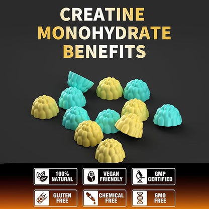 Nutravita NSF Certified Creatine Gummy - Creatine Monohydrate Gummies for Men & Women-5g of Creatine Monohydrate per Serving - Sugar Free,Vegan,Blueberry Pineapple Flavor, 120 Count