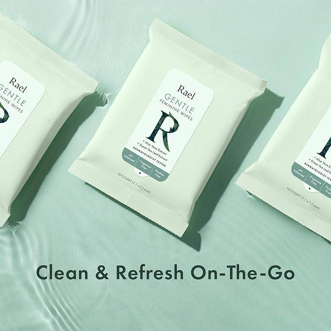 Rael Feminine Wipes, Flushable, Travel Size, All Skin Types, Daily Use (Gentle, 10 Count Pack of 4)