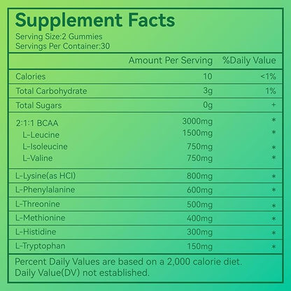 SmideHeal EAA Gummies, 5750 mg Essential Amino Acids - All 9 Essential Aminos (EAA) and All Branched-Chain Aminos (BCAAs), Non-GMO, Gluten Free, Vegetarian Friendly, Apple Flavor, 60 Gummies