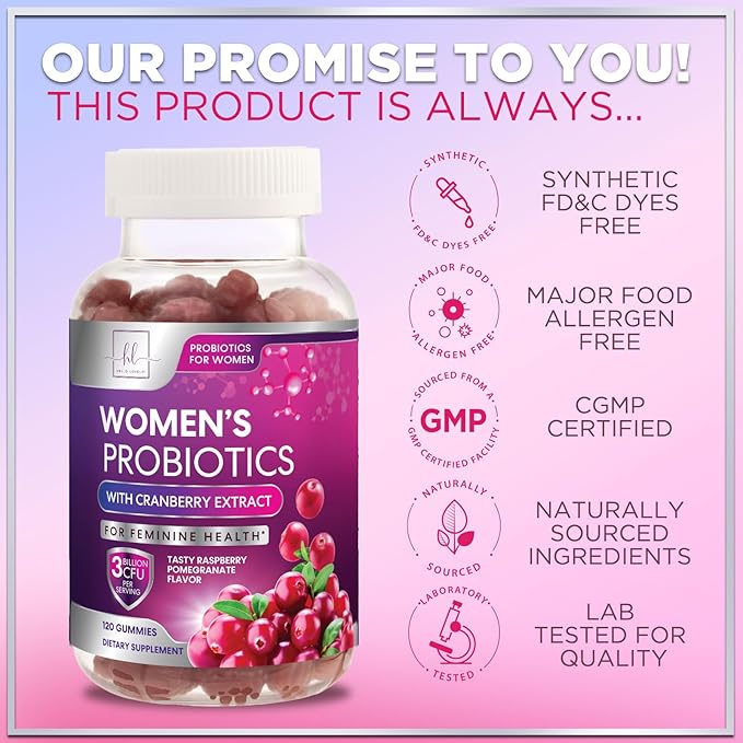 Probiotics for Women Gummies with Cranberry - 6 Premium Strains for PH Balance - Women Probiotics for Digestive Health, Vaginal & Immune Support, Women's Probiotic Feminine Health Gummy - 120 Gummies