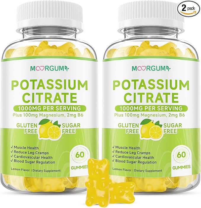 Potassium Citrate 1000mg Gummies, Potassium Supplement for Adults Women and Men, with Magnesium, Vitamin B6 Chewable Supplements, Support Electrolyte Balance, Muscular & Nerve Function, 120 Count