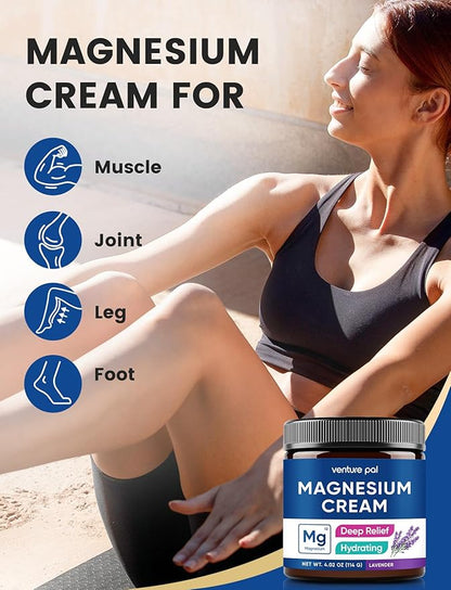 Venture Pal Topical Magnesium Cream, Fast-Absorbing Magnesium Moisturizing Lotion with Coconut Oil, Shea Butter & Hyaluronic Acid, Suitable for Kids
