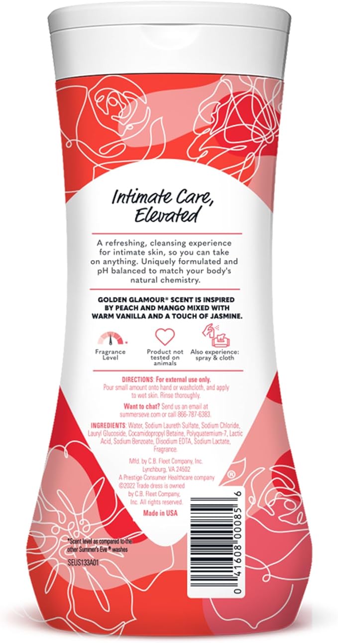 Summer's Eve Golden Glamour All-Over Daily Feminine Wash, pH-Balanced Body Wash for Women, Removes Vaginal Odor and Refreshes, 15 Fl Oz (Pack of 2)